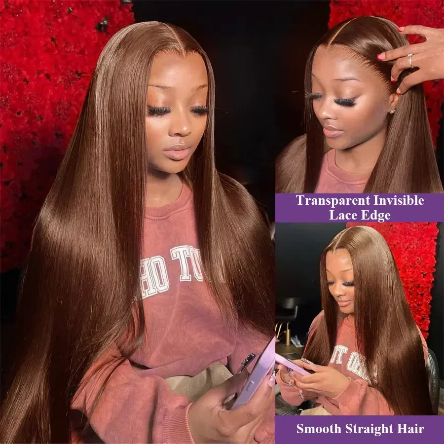 Dark Brown Super Double Drawn 13x4 Hd Lace Wig Bone Straight Chocolate Brown Wigs Human Hair 13x4 Lace Front Human Hair Wig