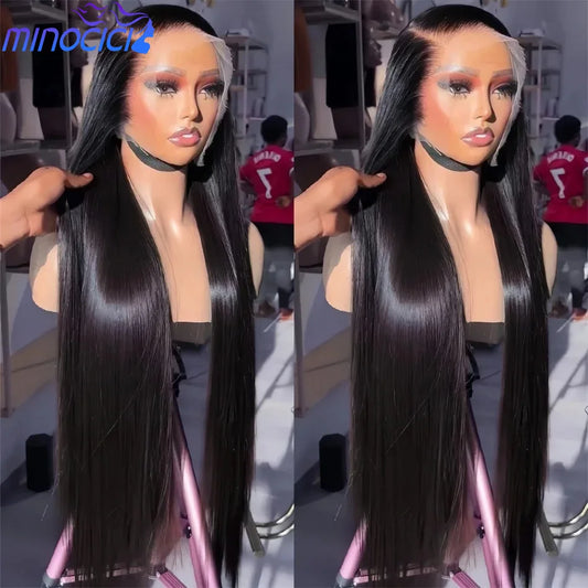 30 40 Inch Bone Straight 13x6 Lace Frontal Wigs 13x4 HD Transparent Lace Front Wig Black Preplucked Brazilian Human Hair Wig100%