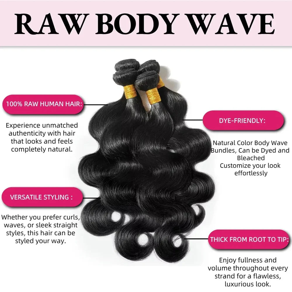 15A Human Hair Bundles 34 36 38 40Inch Body Wave 100% Unprocessed Hair 4 Bundles Extensions Quick Weave Human Hair Natural Black