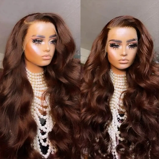 26 Inch Chocolate Brown Lace Front Wig Human Hair 200% Body Wave Human Hair Wigs Pre Plucked 13x4 HD Lace Frontal Wig Brown Wig
